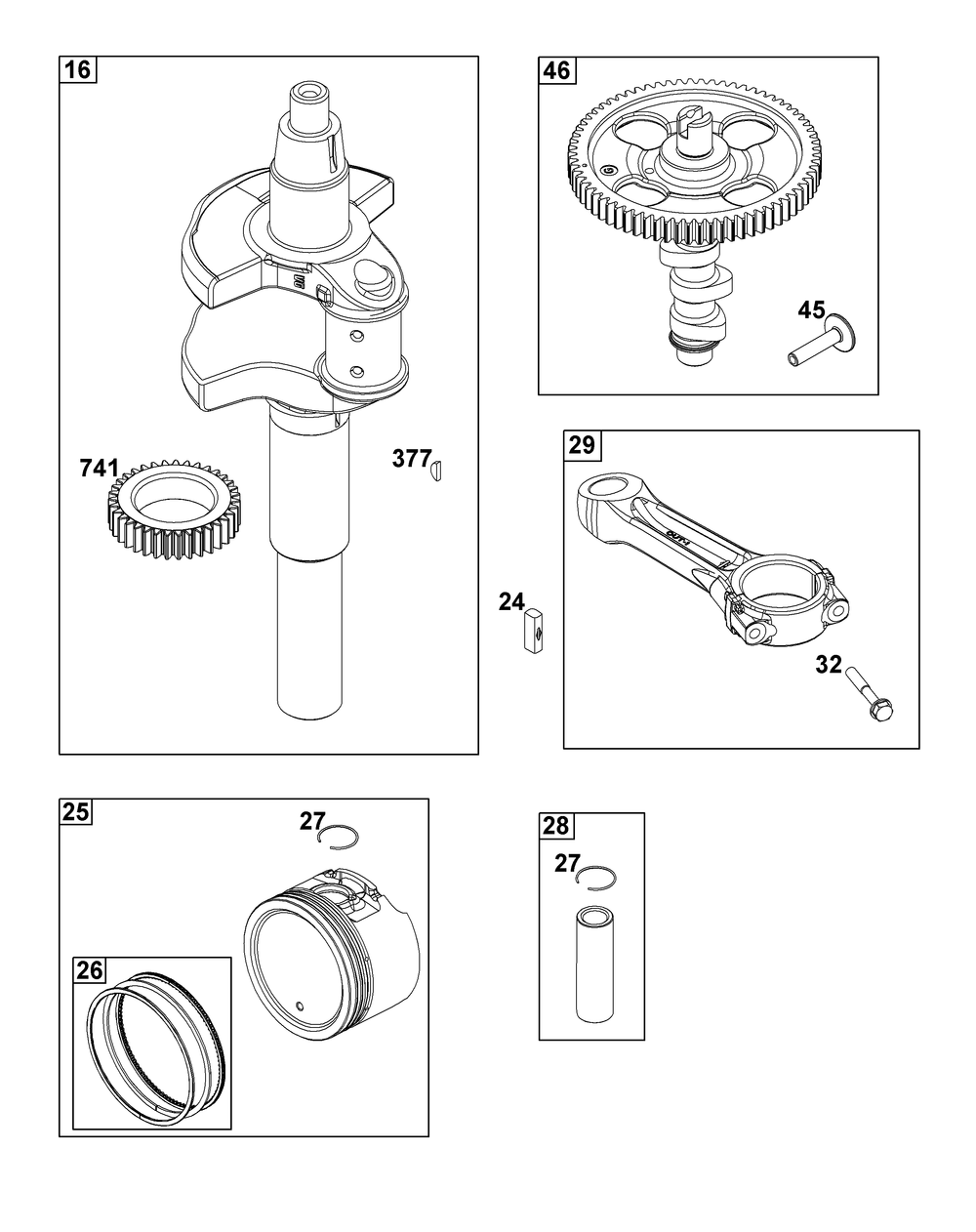 Crankshaft Group Diagram and Parts List for 61G877-0003-J1 400000 - 699999 Briggs and Stratton Engine